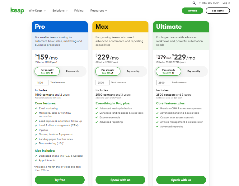 Infusionsoft by Keap Pricing