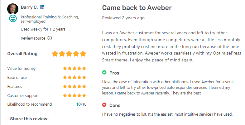 AWeber Customer Review