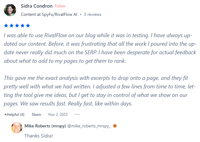 Client Feedback about RivalFlow Ai on ProductHunt