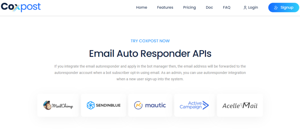 CoxPost Email Auto Responder APIs integrations