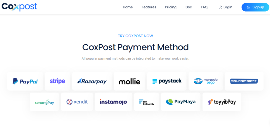 CoxPost Payment Gateways integrations