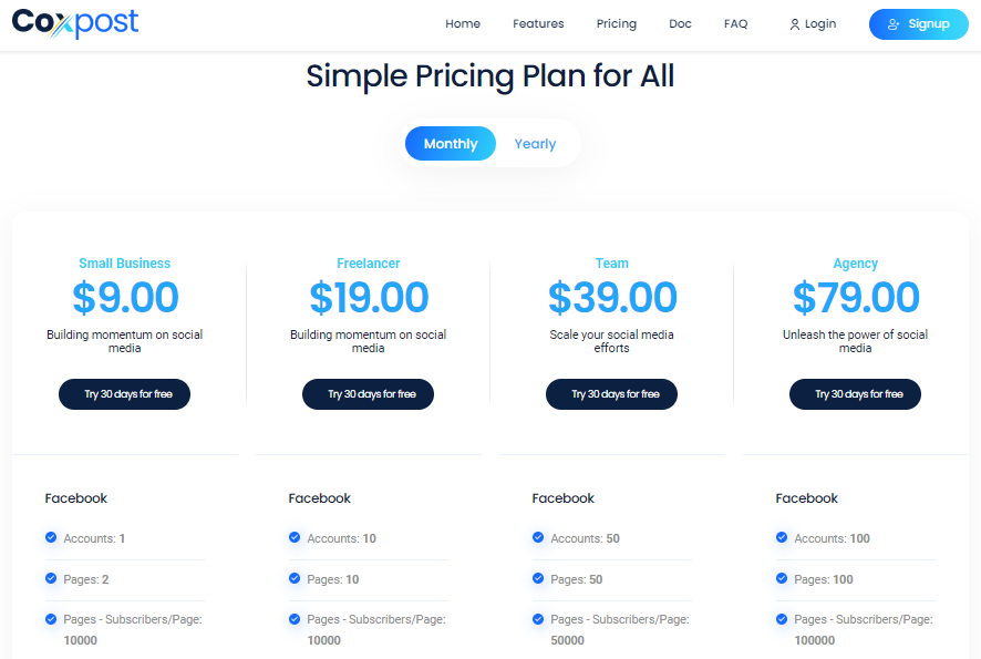 CoxPost Pricing