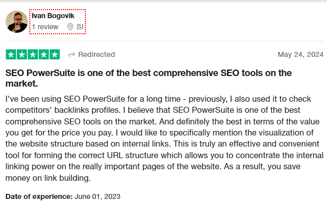 SEO PowerSuite Customer Review on TrustPilot-1