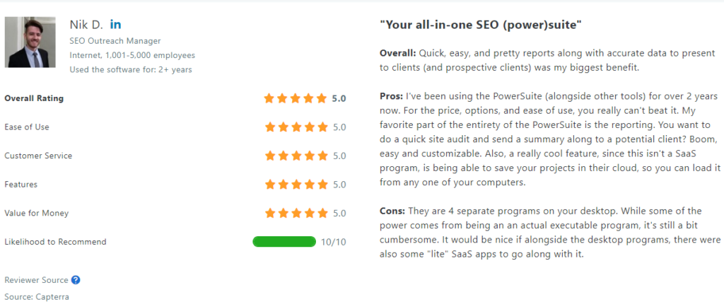 SEO PowerSuite Customer Review on capterra-1