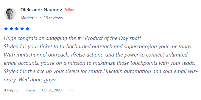 Skylead customer feedback at ProductHunt-1