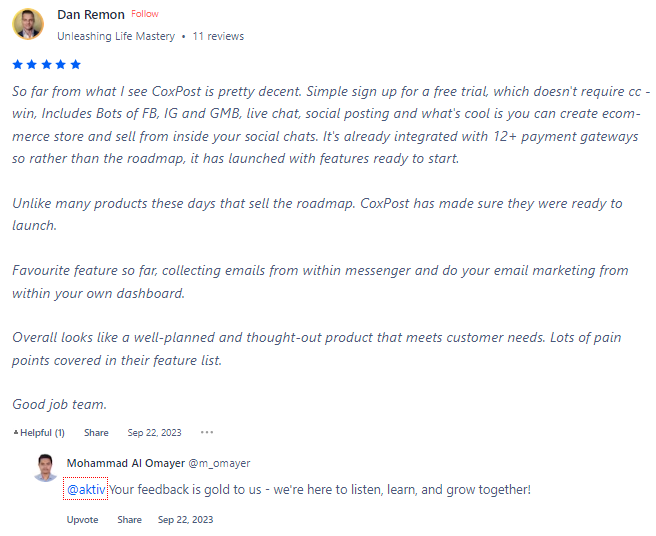 what poeple say about CoxPost on ProductHunt