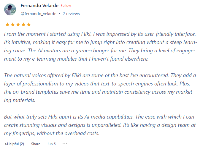 Customer Review about Fliki Ai-5