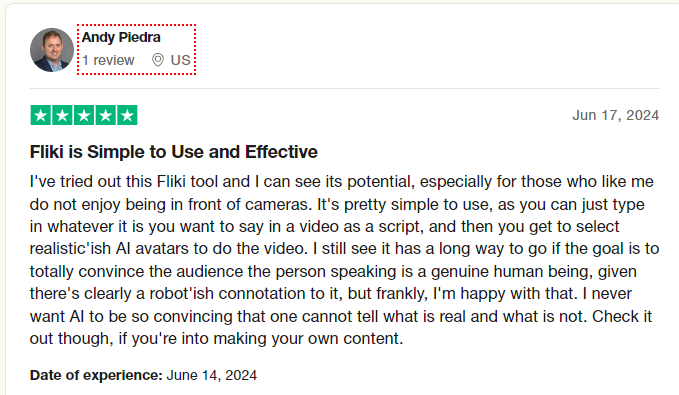 Customer Review about Fliki Ai