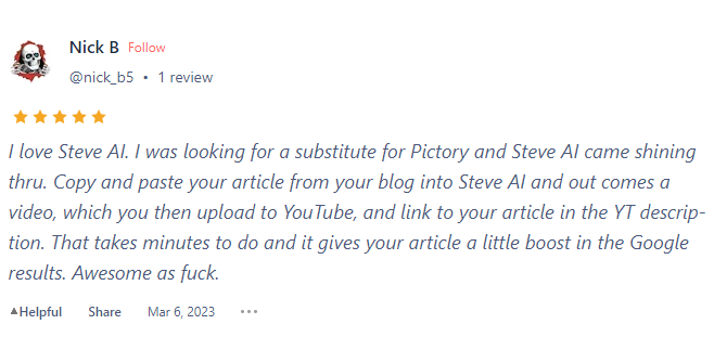 customer review of Steve Ai on ProductHunt