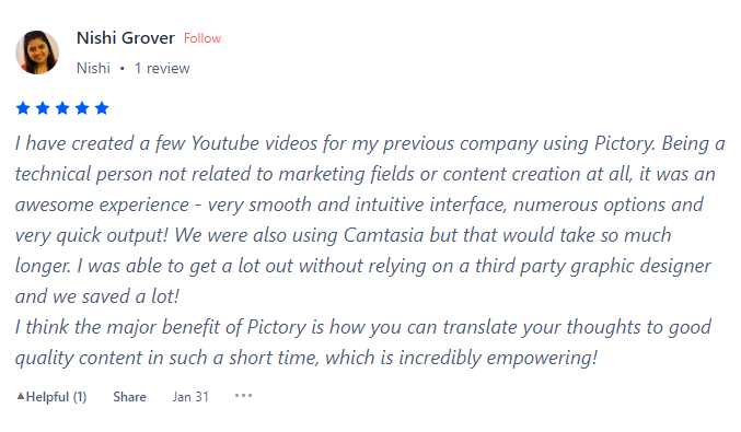 pictory ai customer review on Product Hunt-1