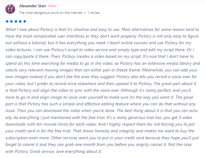 pictory ai customer review on Product Hunt-2