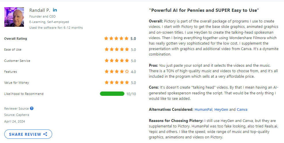 pictory ai customer review on capterra-1